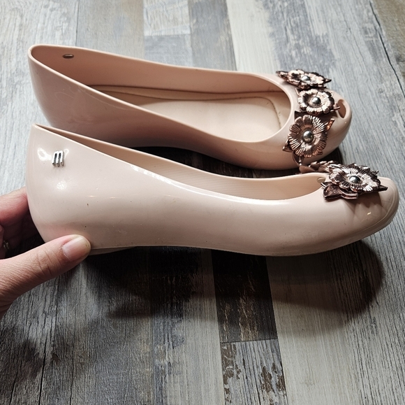 Melissa Flats Balerina Ultragirl Light Pink with Copper Flowers Womens 7 - Picture 4 of 8